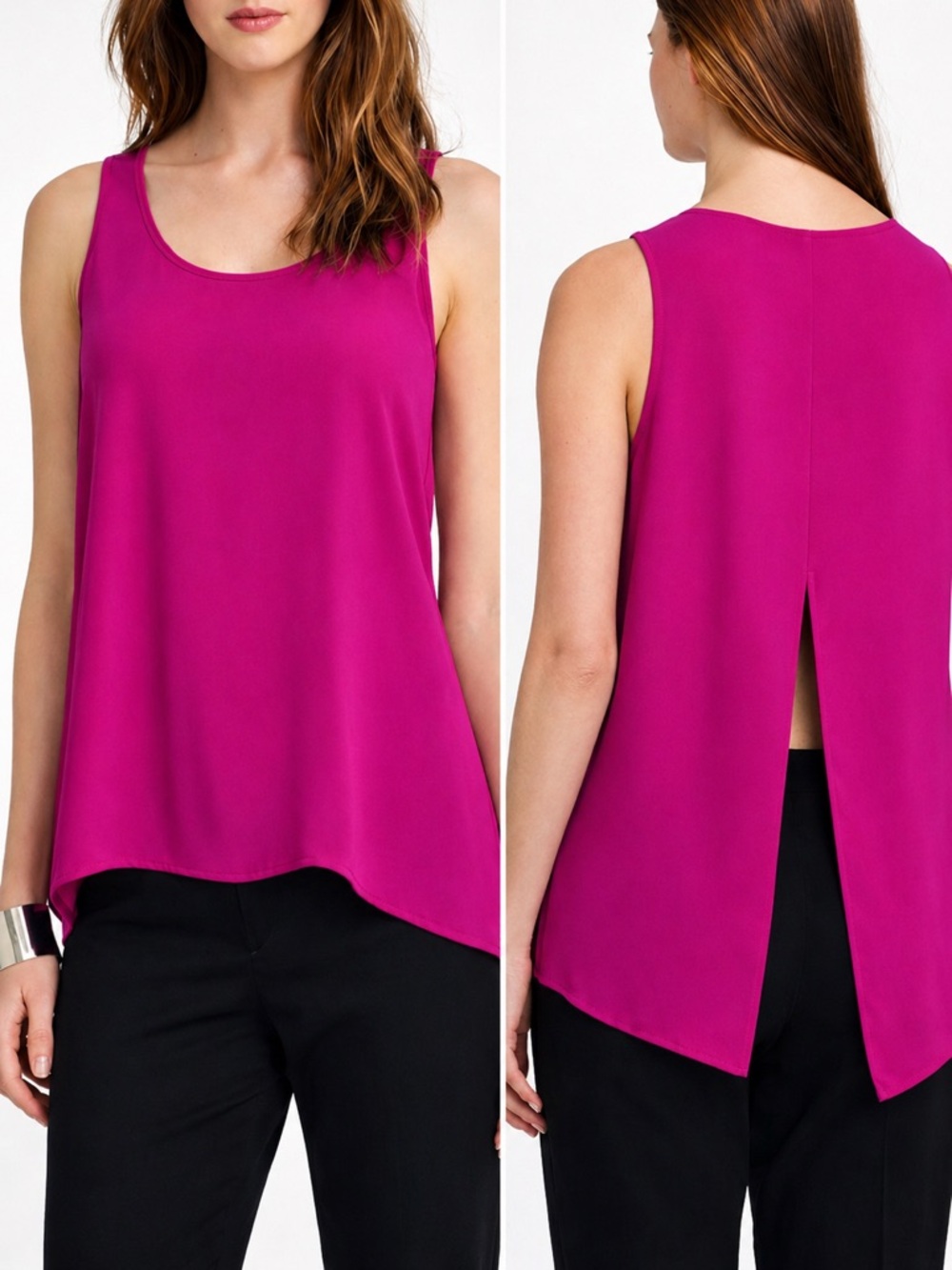 EXPRESS Fuchsia Pink Split Back Tank Top Asymmetrical Hem Sleeveless M
